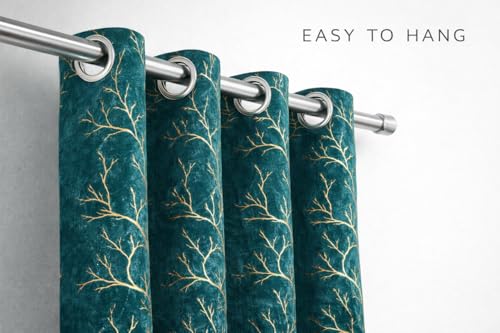 Image of Bilji Pattern Velvet 11 Feet Blackout Curtain Panels, 70% Light-Blocking Heavy Thermal Insulated Drapes Golden Foil Set of 1 (335 * 121cm, Sea Green)