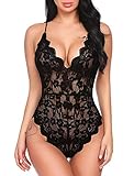 Avidlove Women Teddy Lingerie One Piece Babydoll Bodysuit Romper,Medium,Black