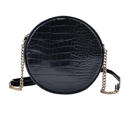 Image of Round Crossbody Bag for Women,PU Leather Shoulder Bag with Metal Chain Strap, Cellphone Purses with Zipper