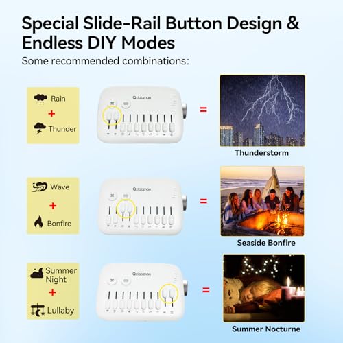 White Noise Sound Machine for Sleep with Slider Rail Button for DIY, Rechargeable & Adjustable Volume Sound Machine with 30 Soothing Sounds & Timers for Travel,Insomnia,Adults (Sleek White) - Image 3