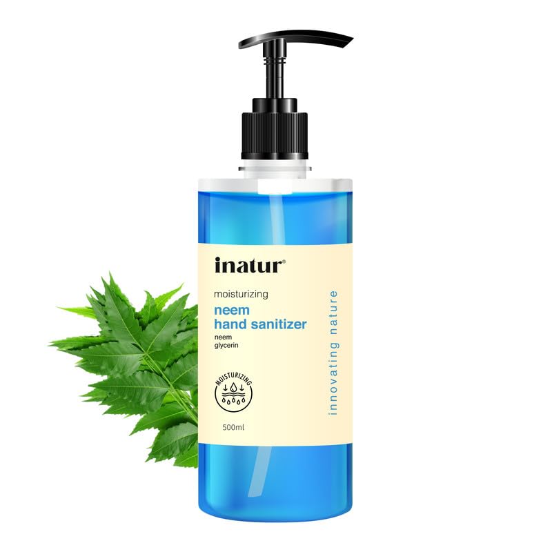 Image of inatur Moisturizing Hand Sanitizer Gel 500ml | With 85% Isopropyl Alcohol, Neem Extracts & Glycerin | Kills 99.9% Germs | Quick-Dry & Non-Sticky | Gentle on Skin & No Rinse Needed