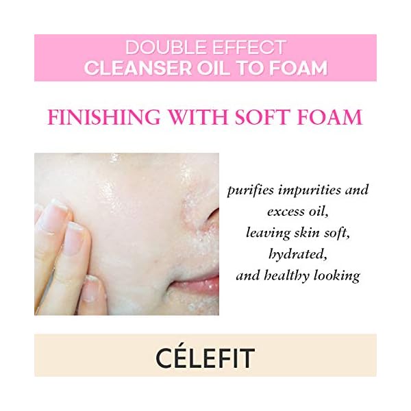 CELEFIT Double Effect Cleanser Oil to Foam - Korean Cleansing Oil Makeup Remover Foaming Facial Cleanser | Makeup Remover Oil to Foam Cleanser Face Wash for Women & Men | Korean Oil Cleanser (6.34oz)