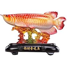 Feng Shui Decoration, Arowana Ornament Statue, Lucky Fish Figurine, Feng Shui Wealth Golden Dragon Fish, Office Feng Shui Decor, Gift for Business Opening, Red Home Decoration