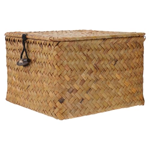 Alipis Storage Boxes Caja Cuadrada de Mimbre con Tapa – Cesta de Almacenaje Grande para Té, Infusiones y Decoración del Hogar, Caja Organizadora de Mesa y Cocina
