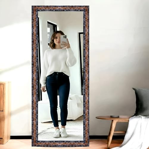 Image of Creative Arts n Frames 15x51 inch Textured Brown Mosaic Long Fiber Wood Wall Hanging Mount HD Mirror Home Decor Items Living Room Bathroom Bedroom Hotel Office (Textured Brown Finish Color HD Mirror)