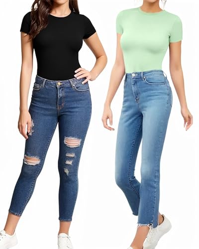 Image of MANGOPOP Women's Round Neck Short Sleeve T Shirts Basic Bodysuits