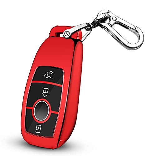 QBUC for Mercedes Benz Key fob Cover, TPU Car Key Case Protector with Keychain Compatible with Mercedes-Benz 2017-2021 E-Class S-Class 2019-2024 A-Class C-Class G-Class, Red