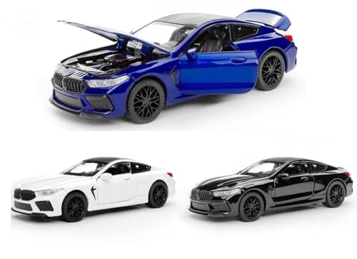 Image of WORSHIPER 1:32 B-M-W M8 Scale Alloy Diecast Sports Car Model with Sound & Light, Openable Doors & Hood, Pull Back Toy Car for Kids Boys, Collectible Mini Car Gift (1:32 B-M-W M8 - Multicolor)
