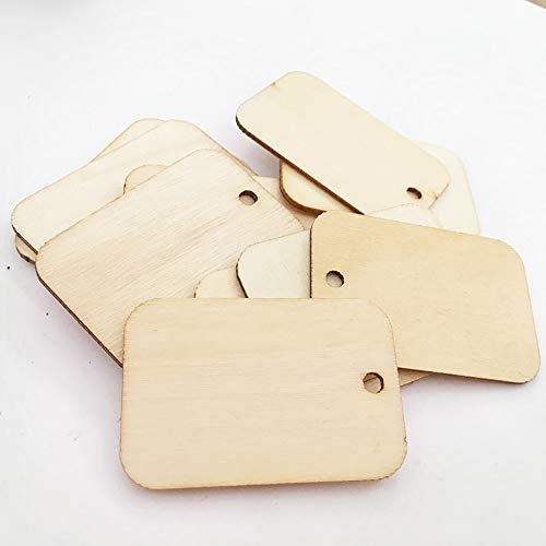POFET 100pcs Wooden Rectangle Craft Shape Tag Embellishment for Craft with Rope - Image 3