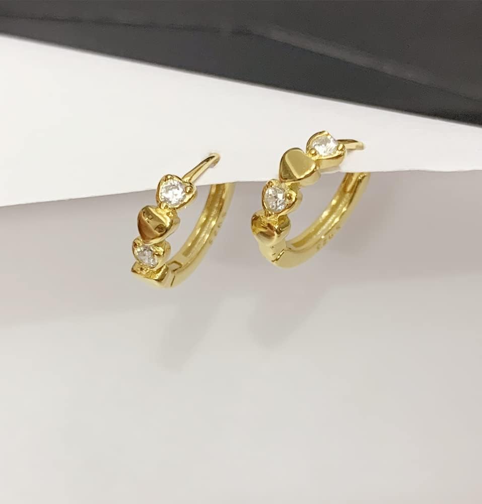 Double Love Heart Cubic Zirconia Small Hoop Earrings for Women 925 Sterling Silver Cartilage Tiny Cute Huggie Hoops Hypoallergenic Nickel Free Jewelry Dainty Gifts (Golden) - Image 5