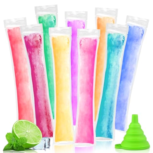 HWJPDMBD 200 Stück Wassereis Tüten, BPA-frei Popsicle Formen Beutel mit Trichter, DIY Eis am Stiel für Joghurt, Saft, Smoothies & Eisbonbons, Einweg Eis Pop Beutel