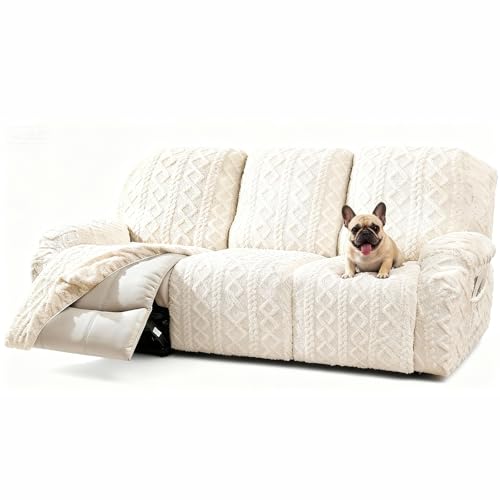 Image of JOKIVTOU Recliner Sofa Covers 8-Pieces Reclining Couch Slipcovers 3 Seater Stretch Recliner Furniture Protector with Elastic Bottom& Pocket, Soft Fitted Washable Stay in Place