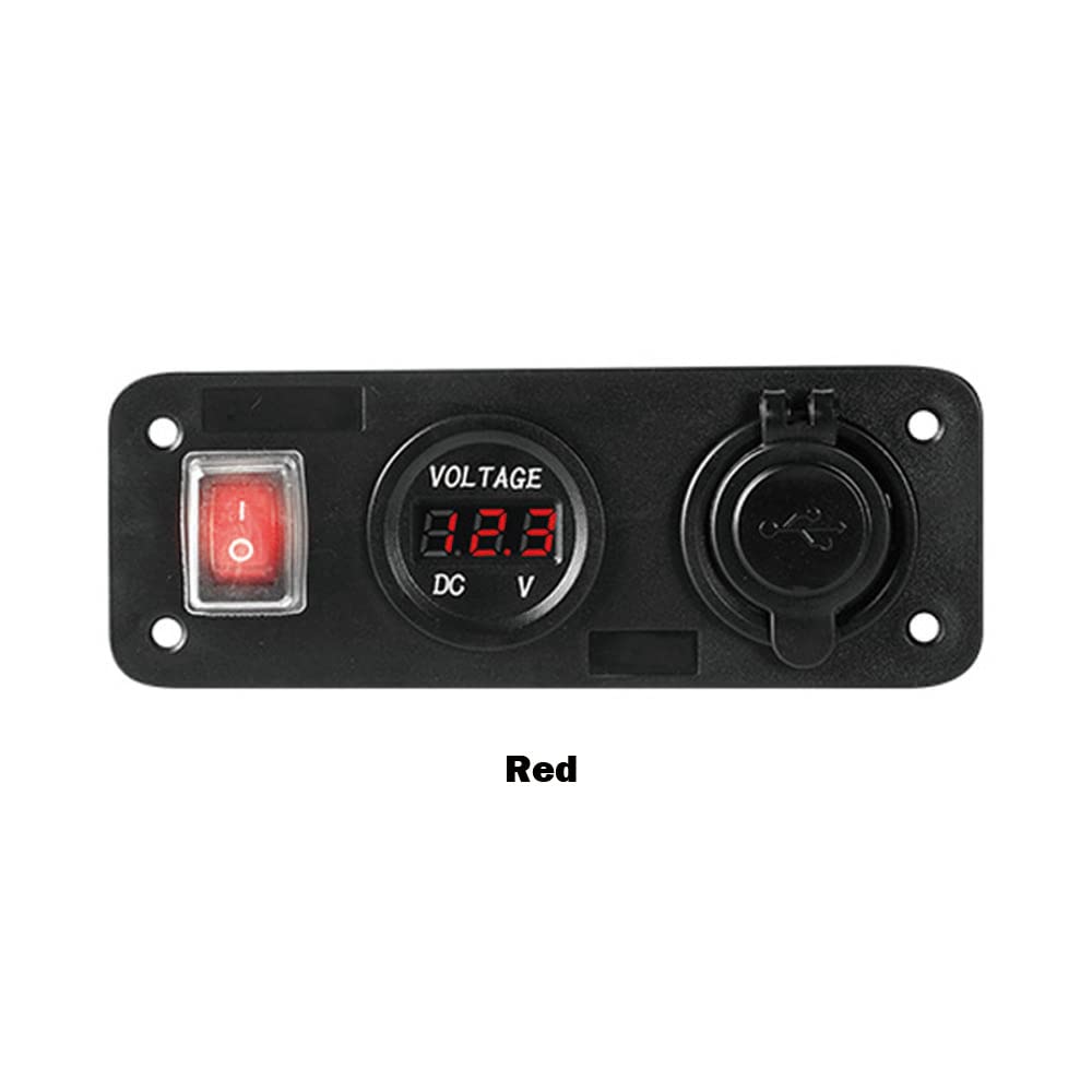 XINCOL - Toma de corriente dual USB 2.1A y 2.1A + panel de voltímetro LED con interruptor de encendido/apagado Kit DIY para coche, camión, barco, marina, RV (rojo)