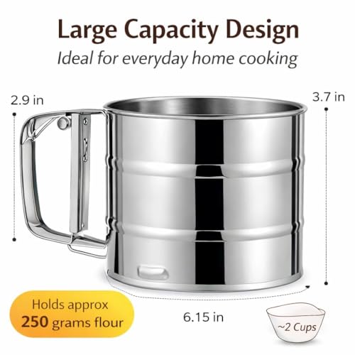 Image of Combo of Flour Sifter Hand Press Stainless Steel and (Aluminium Dishwashing Hand Glove), Atta Chalni for Kitchen, Fine Mesh Flour Sieve Sifter, Easy Press Flour Strainer, Steel Sieve for Maida Atta