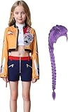 4 Piezas Anime Pop Singers Hunters Cosplay Disfraces Uniforme Conjunto Completo Halloween Carnaval Fiesta Uniforme para Niñas (Chaqueta+Top+Pantalones Cortos+Peluca)
