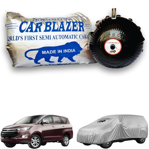 Image of CARBLAZER Portable & Semi-Automatic Full Body Car Covers: Heavy Duty Device| Anti-Theft| Dust & Scratch Proof | Water & Wind Resistant|Custom Fit| Dual-Side Cover, Compatible for Toyota Innova Crysta