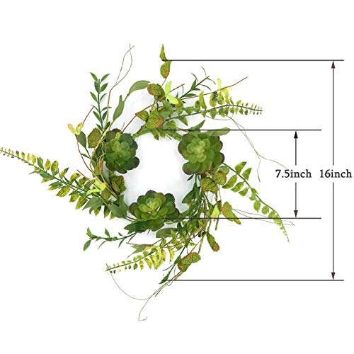 Idyllic 14 Inches Artificial Wreath Green With Succulents And Leaves For The Front Door By Pure Garden, Home Décor, Housewarming Gift, Spring Farmhouse, Wedding Party Christmas Décor #TOP1