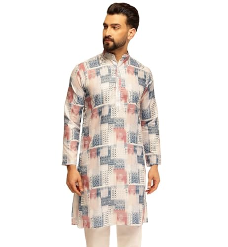 Image of SOJANYA (Since 1958 Men's Cotton Linen Geometric Print Long Kurta