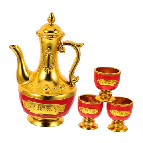 NAMOARLY 仏教供物用ミニ聖杯 金色精巧デザイン 仏陀礼拝用茶壺とゴブレット 仏壇祭祀用多機能奉納杯 仏教儀式向け祈願祈祷用品