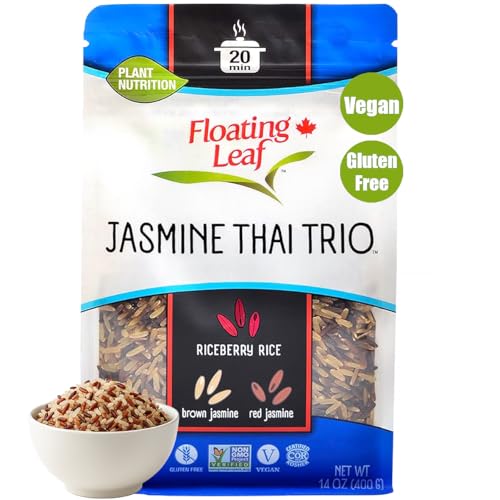 Floating Leaf Wild Rice Blend - Non-GMO & Gluten free Organic Rice| Jasmine Thai Rice Trio blended with Riceberry Rice, Brown Rice & Red Rice (Pack of 1) 14 oz | Vegan & Kosher Wild Rice Blend