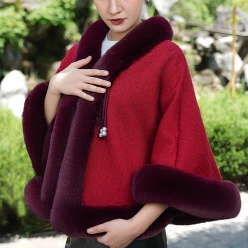 Poncho tipo capa de invierno mujer abrigo chal cárdigan prenda exterior 5
