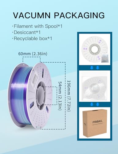 Image of PINBALL PETG Rainbow 3D Printer Filament 1.75mm, Multicolor Translucent PETG Filament, Accuracy + /- 0.02 mm, 1kg Spool (2.2lbs), Liuli red
