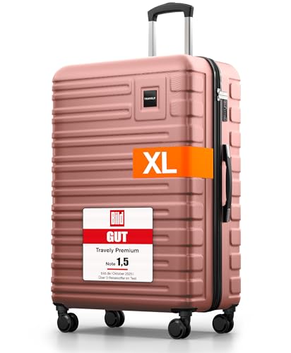 Travely Polycarbonat Koffer Groß 77cm XL - 100L Innenvolumen - 158cm Gurtmaß, sehr robuster...