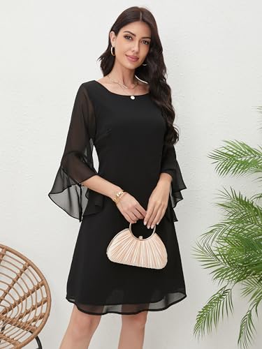 Women's Summer Chiffon 3/4 Sleeve Dresses Party Casual Business Work Office Wedding Guest Cocktail Short Dress2