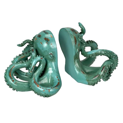 Aqua Green Octopus Bookends Set of 2 – Coastal Nautical