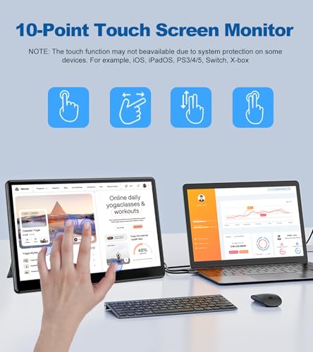 Image of 13.3 inch Touchscreen Portable Monitor with Adjustable VESA Stand, 1920x1080 Full HD IPS Touch Display, 16:9 Portable Monitor with VESA Mount for Laptop, Industrial, Work, Touchable Second Screen