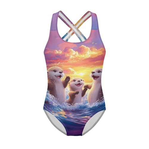 Image of One Piece Swimsuit Girls Cross-Back Bathing Suit 5-14Y Kids Swimwear Cute Swimsuits Sleeveless Bathing Suits