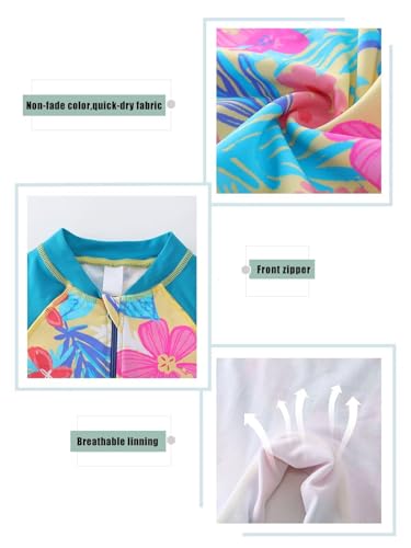 Image of Girls Rash Guard Swimsuits One Piece Bathing Suits for Girls UPF 50+ Sun Protection Short Sleeve Sunsuits Zipper