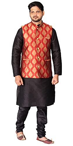 Image of Men's Silk Kurta Pajama Jacket /Waistcoat /Blazer Set