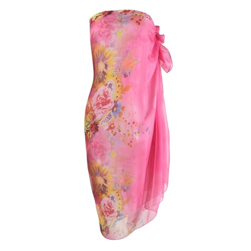 Makroyl Womens Sexy Bohemian Floral Beach Cover Up Sarong Wrap Swimsuit Beachwear (A-Rosy)