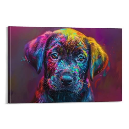 絵画 カラフルなラブラドルレトリバーインテリア 絵画 かわいい面白い動物 動物写真撮影アートパネル 壁の絵 ポスター 壁掛け ソファの背景絵画 玄関 壁飾り 絵画 木枠付きの完成品 60x90cm