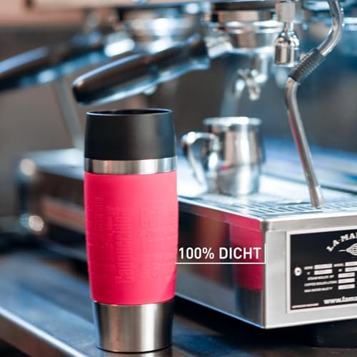 Emsa Travel Mug Classic Thermobecher, 360 ml, Isolierbecher hält 4h heiß, 8h kalt, 100 Prozent dicht, auslaufsicher, Quick-Press-Verschluss, 360 Grad-Trinköffnung, Kaffeebecher to go, Himbeer, 513550 2