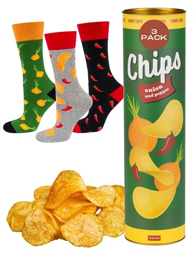 Photo de soxo Fast Food Chaussettes Femme Drole Cadeau Homme Fantaisie Chaussette Idee Cadeaux 40-45 Chips 3 Paires