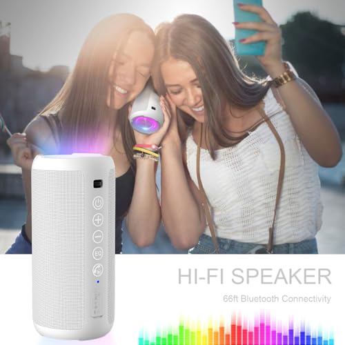 Image of Ortizan Portable Bluetooth Speaker: IPX7 Waterproof, 24W Loud Sound, Deep Bass, Bluetooth 5.3, LED Lights, Wireless Stereo Pairing, 30H Playtime, for Home /Outdoor /Party /Beach, Birthday Gift (White)