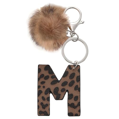 Fuerxy Initial Letter Keychain for Women, Fashion Leopard Print Letter Bag Charm for Handbags Bag Accessories PU Key Charms (Letter M)