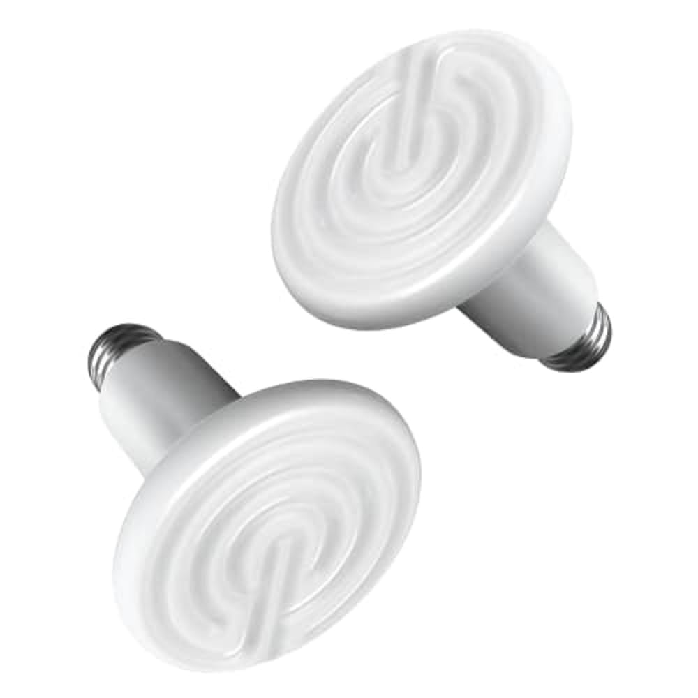 Simple Deluxe Ceramic Heat Emitter 150W Reptile Heat Lamp Bulb No Light Emitting Brooder Coop Heater for Amphibian Pet Snake Turtle & Incubating Chicken, No Harm, Color White, 2 Pack