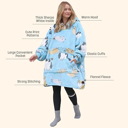Image of Catalonia Oversized Hoodie Blanket Sweatshirt, Comfortable Sherpa Giant Pullover with Large Front Pocket for Adults Men Women Teenagers Wife Girlfriend