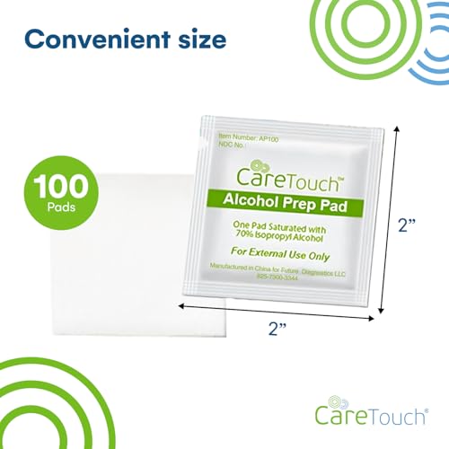 Image of Care Touch 100-Pack Alcohol Wipes - Individually Wrapped Alcohol Prep Pads with 70% Isopropyl - Sterile 2-Ply Antiseptic Swabs for First Aid Kits, Cleaning, Travel and Everyday Use