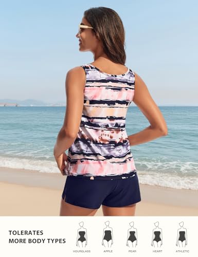 Hanna Nikole Tankini Damen Set Sport Bademode für Damen Perlenbesetztes Tankini Oberteil mit V-Ausschnitt Hohe Taille Badeshorts mit Tasche