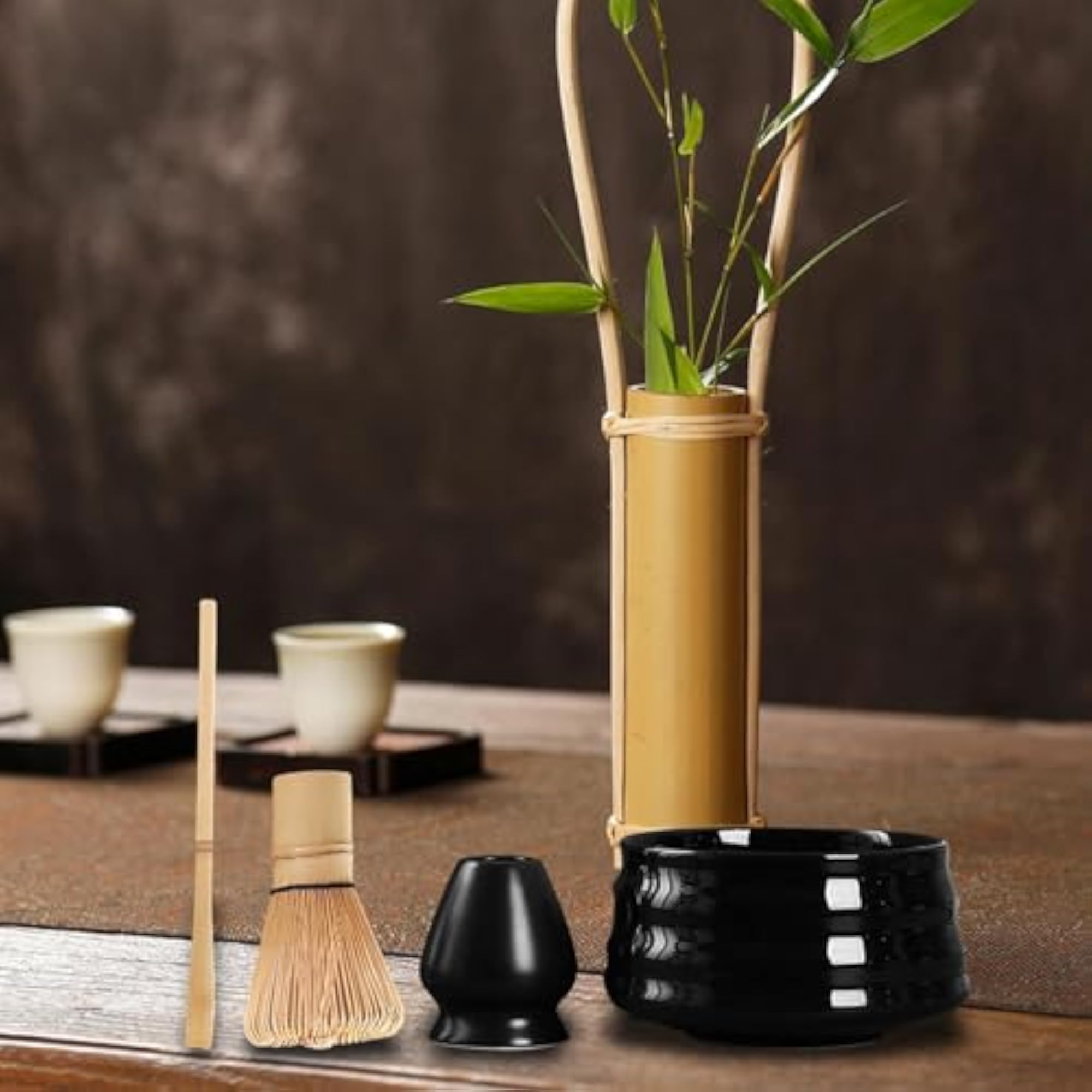 4 Pieces Bamboo Matcha Whisk Spoon and Holder Set