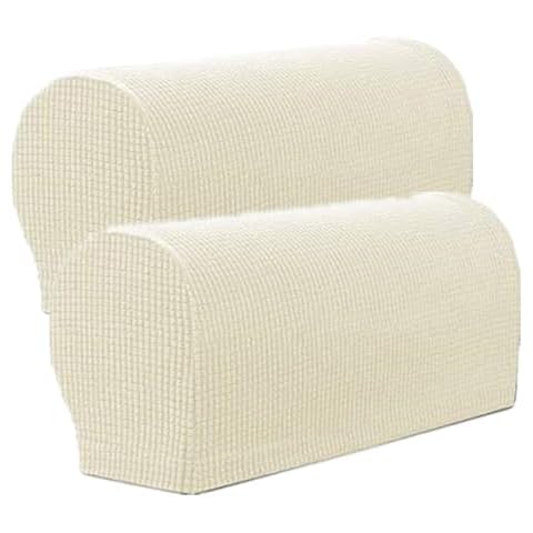 Garaym Couch Arm Covers for Sofa 2 Pack,Armrest Cover Elastic Slipcovers Non Slip Furniture Protector Armchair Stretch Armrest Covers Suitable for Most Sofa Christmas Halloween New Year (Off-White) Cover