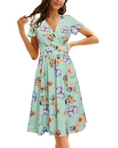 Image of Newshows Women's Pockets Wrap V Neck Floral Summer Vacation Casual Sundress | Wrinkle Free, Stretchy, Summer Beach Floral Sundress 2026, Casual Dress for Vacation, Guaduation, Side Pockets, A-line