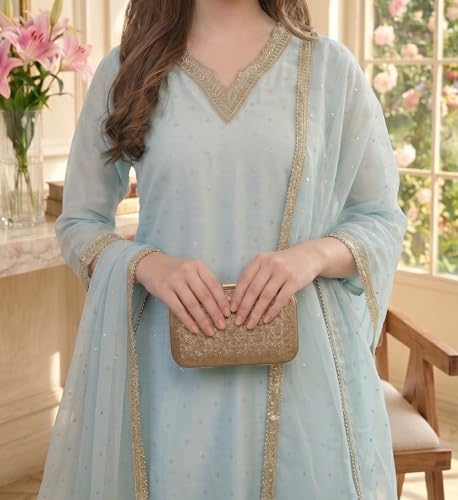 SHRITHI FASHION FAB Women's Blue Chanderi Silk Kurta Set Sky-Blue - Image 6