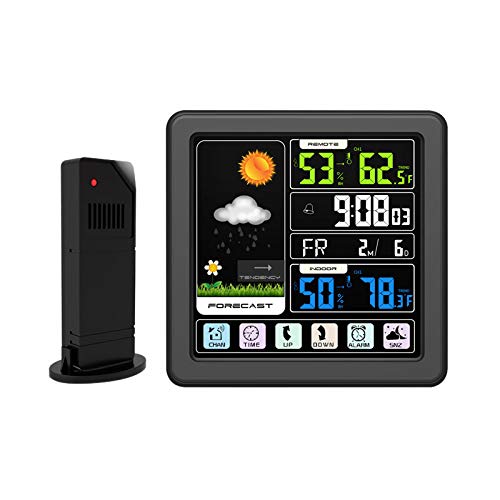 Ts-3310-Bk pełny ekran dotykowy bezprzewodowa stacja pogodowa wielofunkcyjny kolorowy ekran wewnątrz i na zewnątrz temperatura miernik wilgotności zegar stacja prognozy pogody
