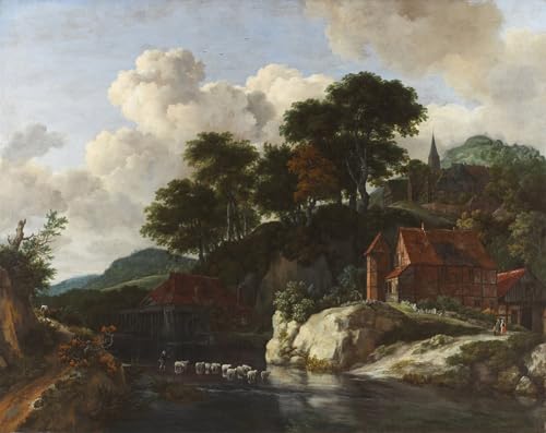 Impression d'art mural Jacob Van Ruisdael chef-d'œuvre moulin à eau tableau vintage 60x90