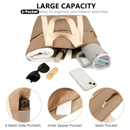 Image of Fammart Mesh Beach Bag for Women, Large Beach Toy Pool Bag with Zipper Pocket, SandProof Cruise Essentials 2026 Family Travel